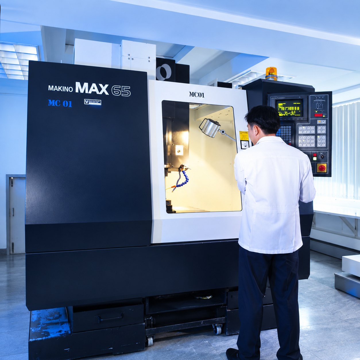 Makino MAX 65 CNC machining center MC01 with operator at Technic Enterprise precision parts manufacturer, Samut Prakan
